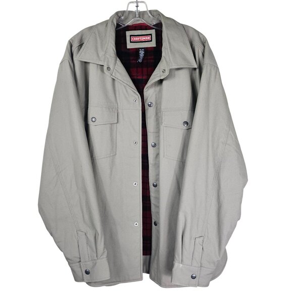 Craftsman Taupe Canvas Flannel Lined Shirt Jacket Shacket XL Tan Snap Chore Barn - Picture 1 of 9